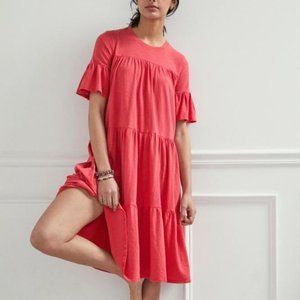 Anthropologie Sundry Rosanne Tiered Babydoll Midi Dress Watermelon Red Large
